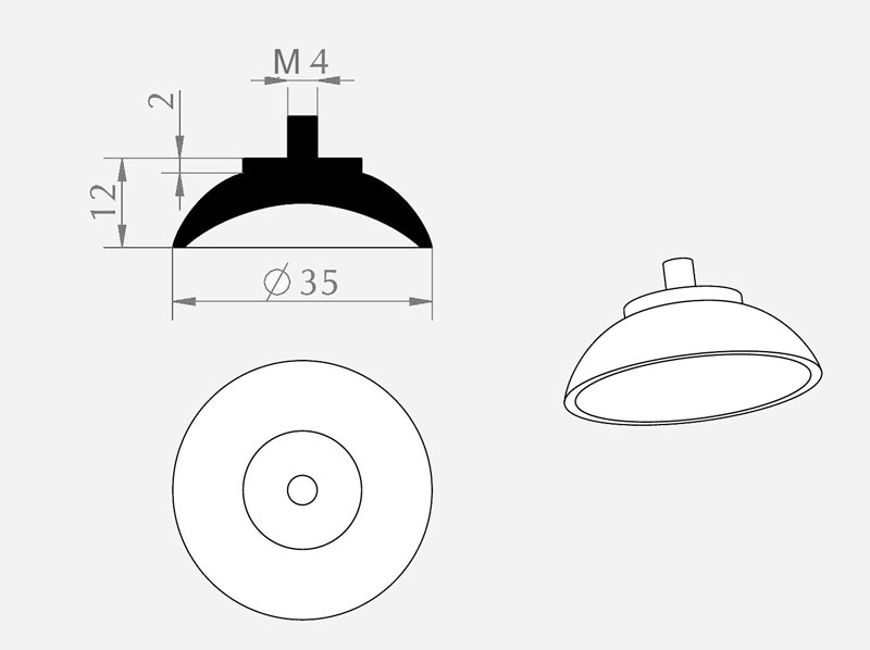 35mm Rubber suction cups with screw